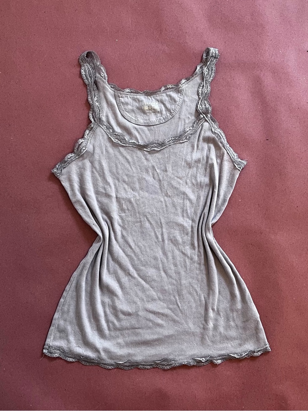 Lace-Trim Dusty Purple Converse Scoop Neck Tank Top